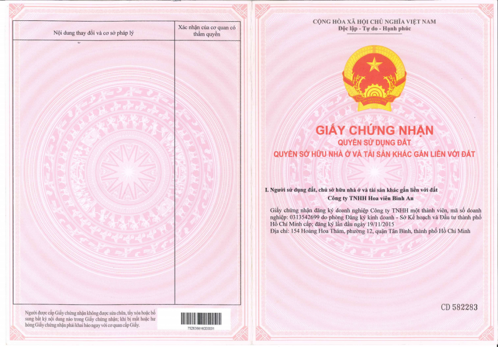 Hoa viên Bình An đã được cấp quyền sử dụng đất
